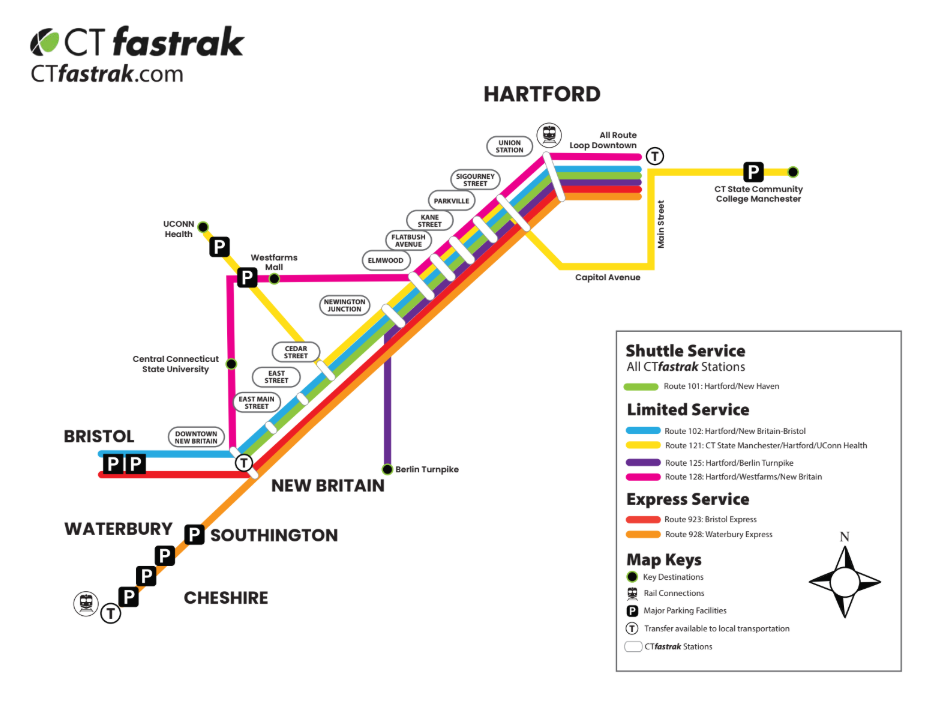 CTfastrak services Map area