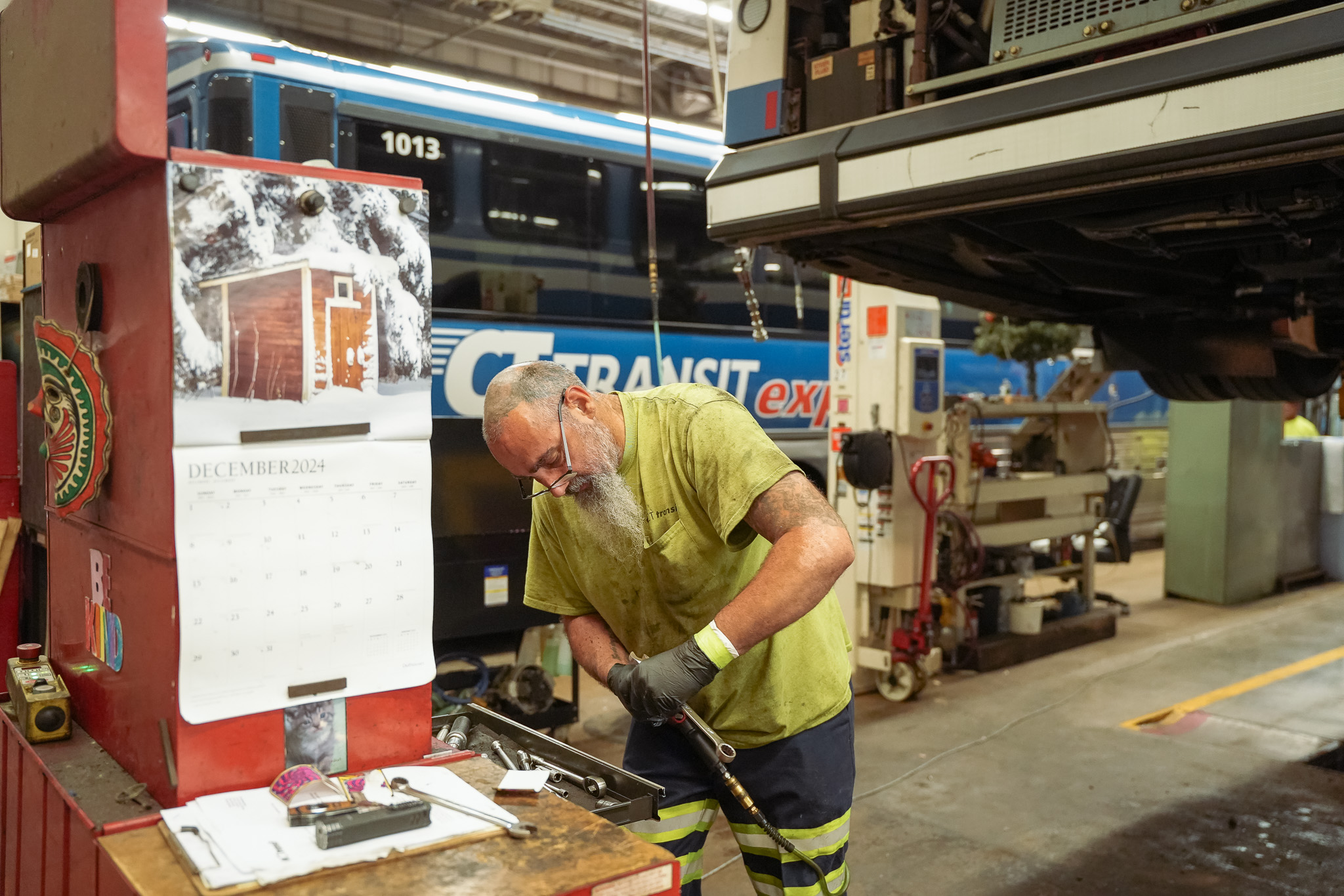 Mechanic working on a bus